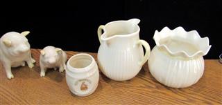 VINTAGE LOT OF 5 BELLEEK IRELAND WHITE PORCELAIN COLLECTIBLES